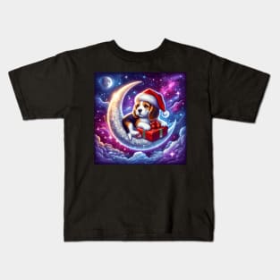 Beagle Dog On The Moon Christmas Kids T-Shirt